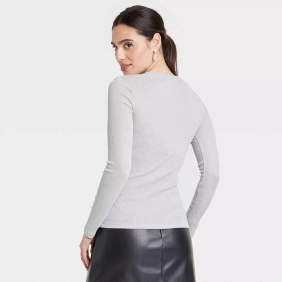 ♥ 708 ♥ (L) Ribbed Long Sleeve Crewneck T-Shirt - Picture 2 of 3